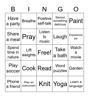 Coping skills Bingo Card