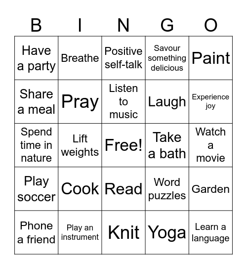 Coping skills Bingo Card