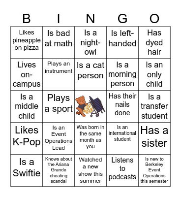 Event Operations Fall Training Bingo Card