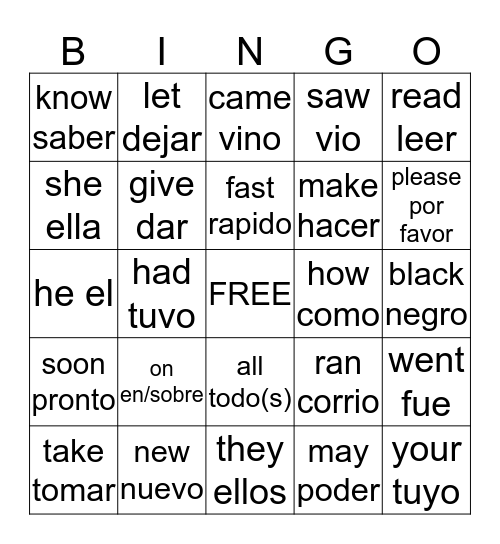 SIGHT WORDS Bingo Card