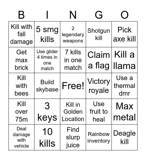 Fortnite bingo chapter 4 Bingo Card