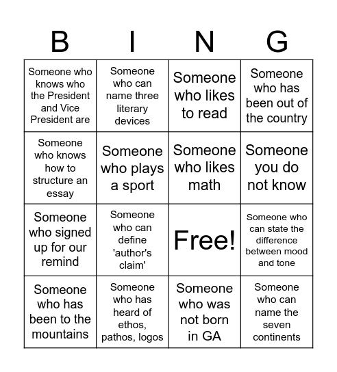 Ice Breaker Bingo Card