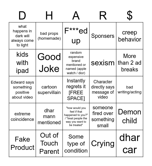 Dhar Mann Bingo v3 Bingo Card