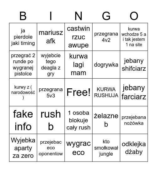 CSGO Bingo Card