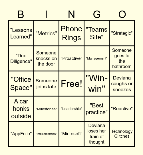 Property Management Bingo Card