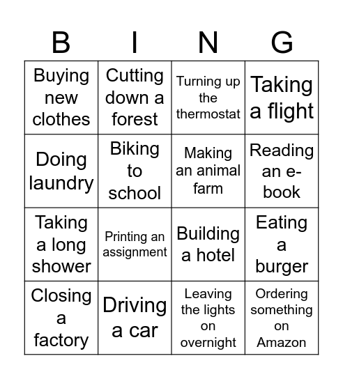 GHG Emissions Bingo! Bingo Card