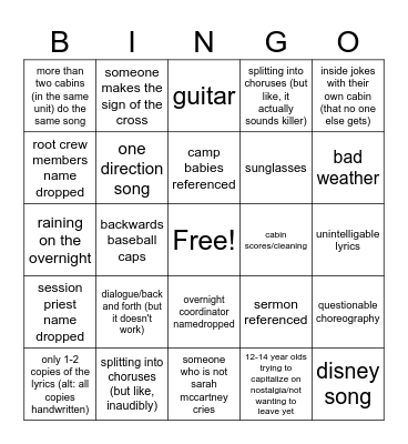 SERENADE NIGHT 2023 Bingo Card