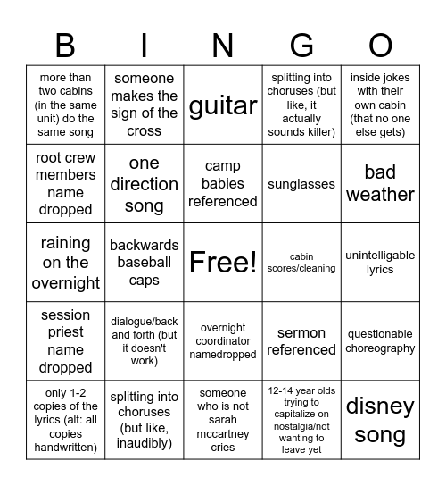 SERENADE NIGHT 2023 Bingo Card