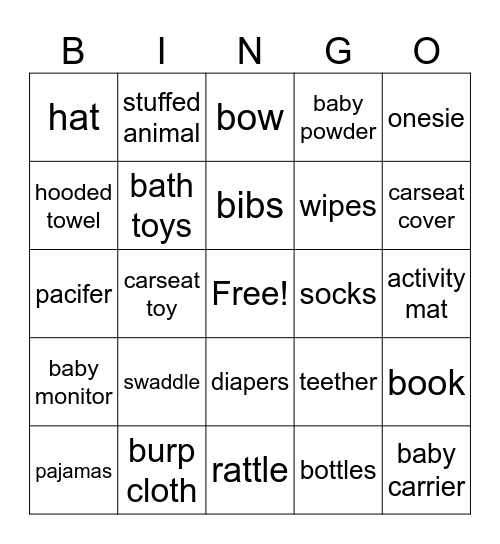 baby bingo Card