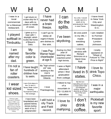 Guess Who Bingo Card