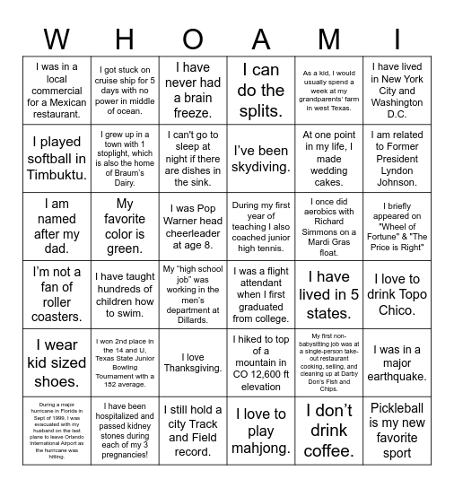 Guess Who Bingo Card