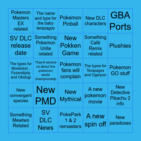 Pokemon Presents Bingo Card