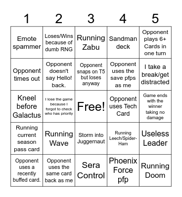 Marvel Snap Conquest Bingo Board Bingo Card