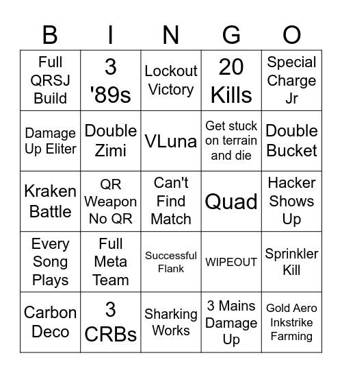 Splatoon 1 Bingo 2023 Bingo Card