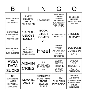 BACK 2 SCHOOL Bingo Card