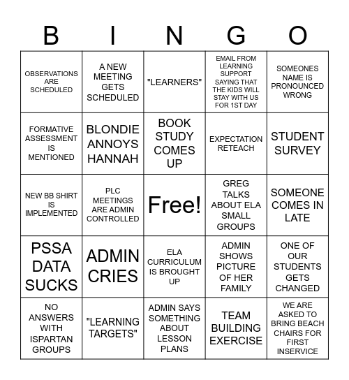 BACK 2 SCHOOL Bingo Card