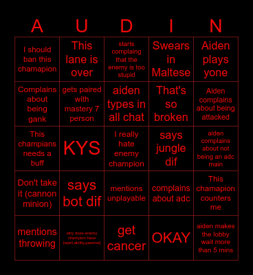 Audin Bingo Card