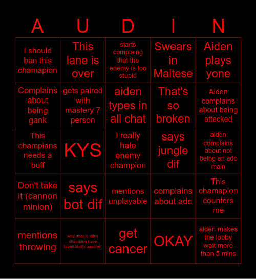 Audin Bingo Card