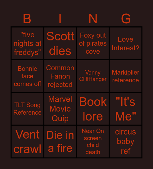 FNAF MOVIE BINGO Card