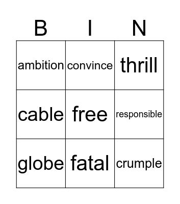 Vocabulary Bingo Card