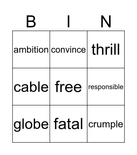 Vocabulary Bingo Card