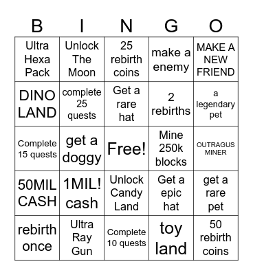 mining sim Bingo Card