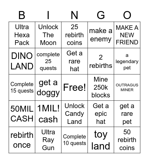 mining sim Bingo Card