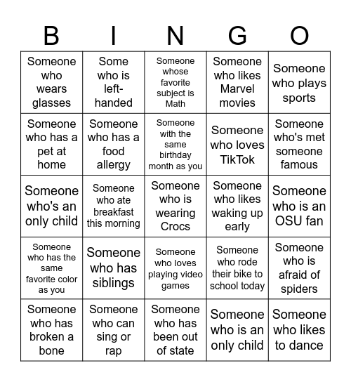 Human Bingo Card