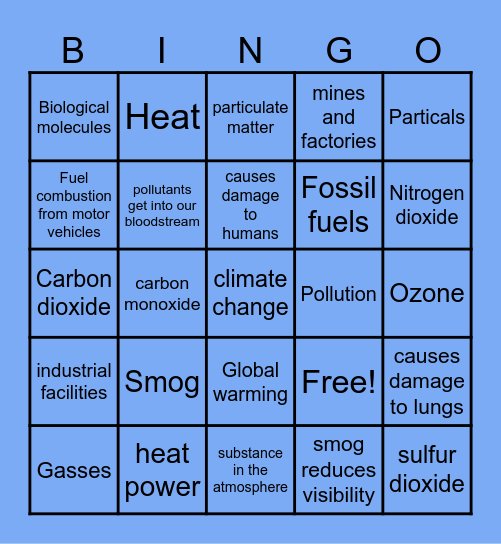 Air Pollution Bingo Card