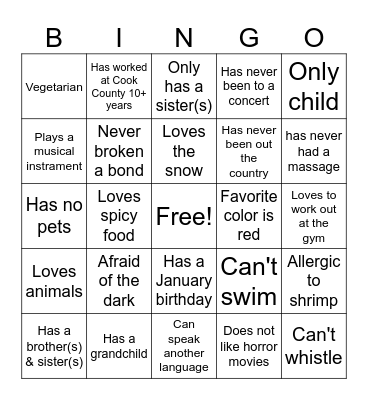 Get To Know Me BINGO Card