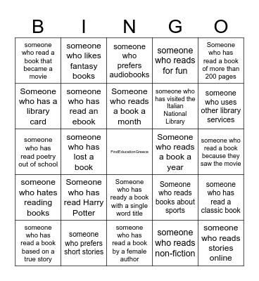 Library Human Bingo Card