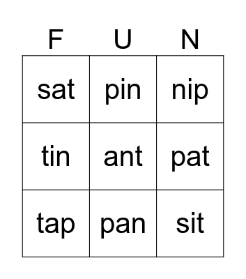 Jolly Phonics Group 1 Words Bingo Card
