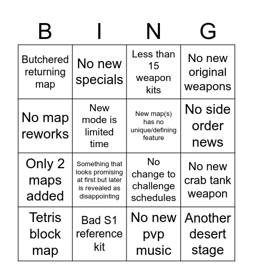 Drizzle Season Disappointment Bing Bingo Card
