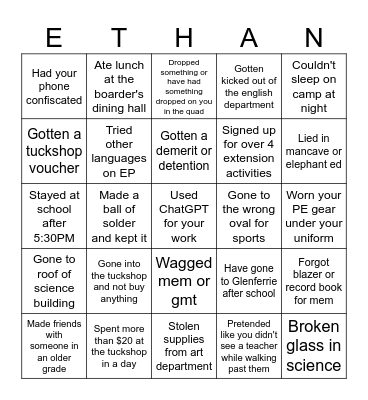 Scotch Bingo Card