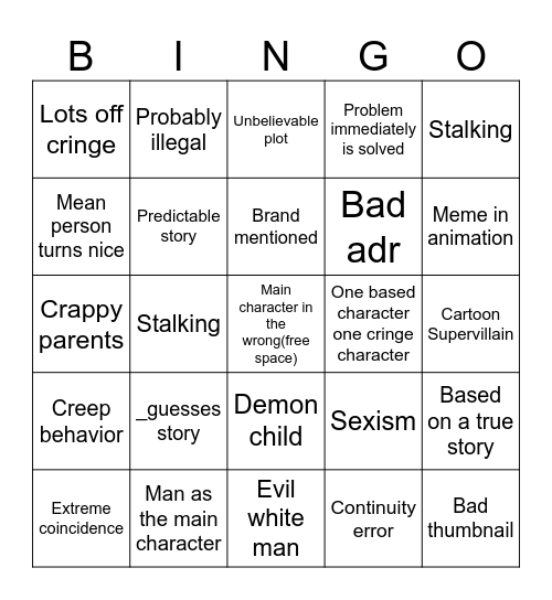 My story bingo Card