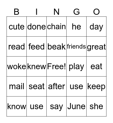 1st grade Valentine's Day BINGO Card