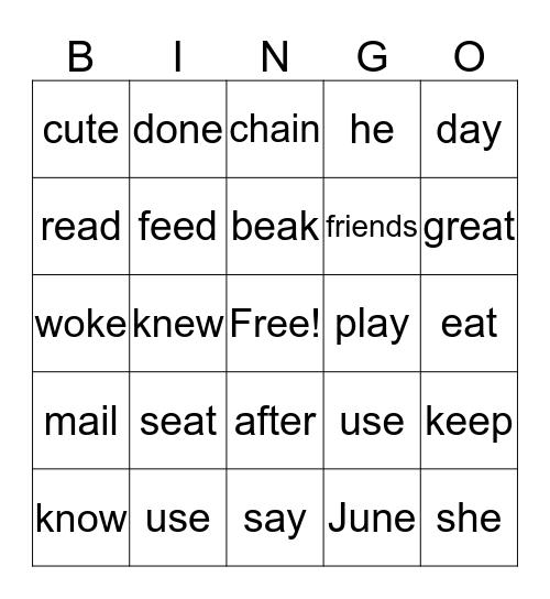 1st grade Valentine's Day BINGO Card