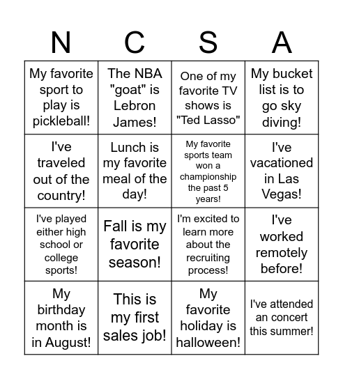 Untitled Bingo Card