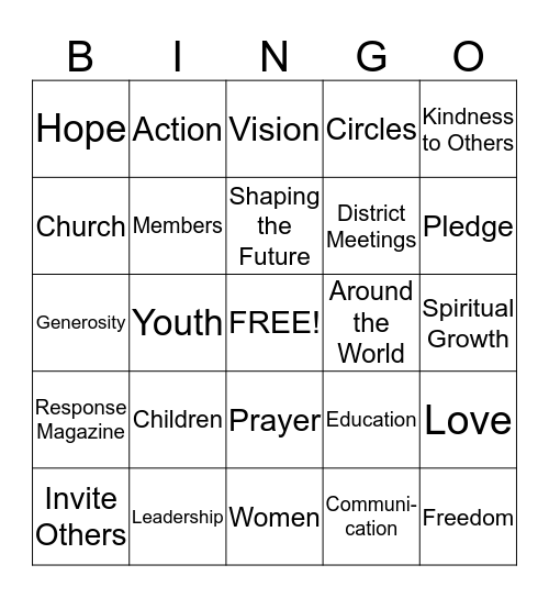 Call to Prayer and Self Denial Bingo Card