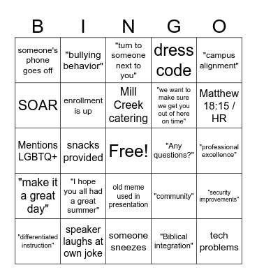 In-Service Bingo Card