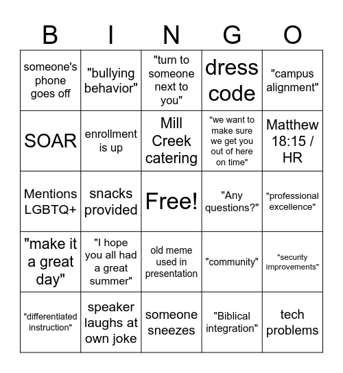 In-Service Bingo Card