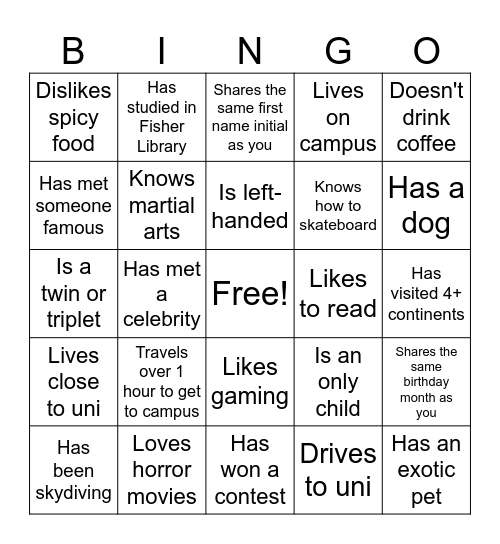 DECO2200 Icebreaker Bingo Card