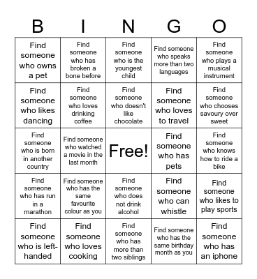 Get to Know You Bingo Card