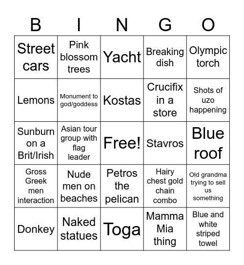 Greece Bingo Card