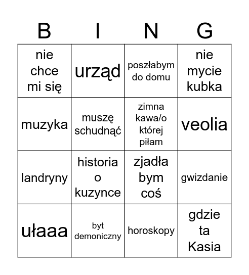 bella Bingo Card