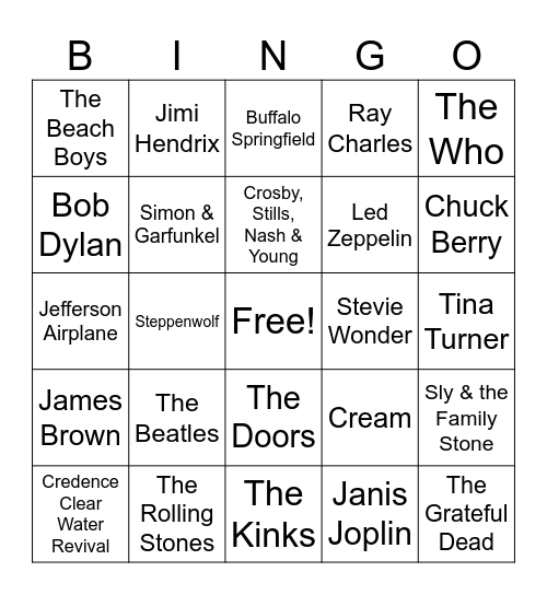 Bands of the 60's & 70's Bingo Card