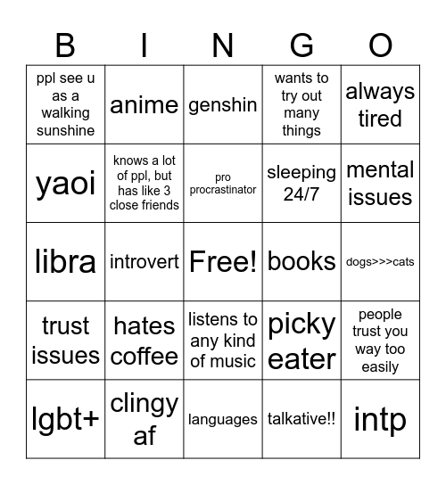 yes Bingo Card