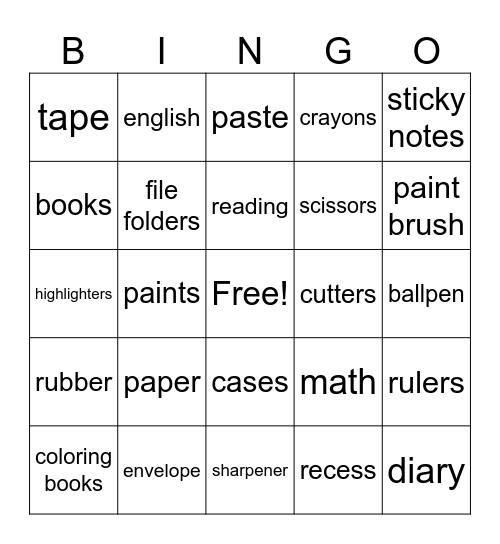 Back To School Edition Bingo Card