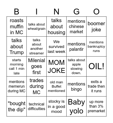 stockybingo 7 aug Bingo Card