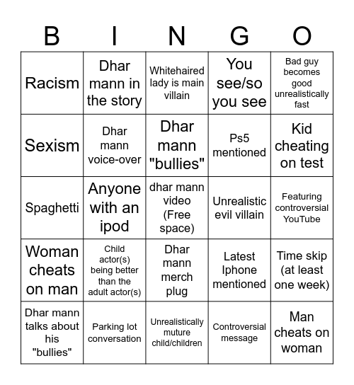 Dhar dhar bings Bingo Card